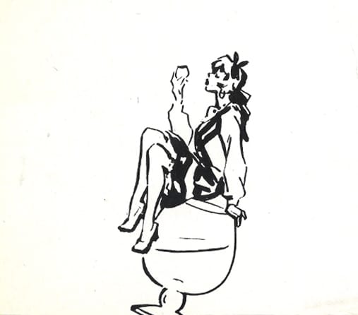 Boceto — Figura femenina sentada sobre envase redondo