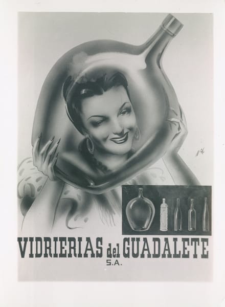 Vidrierías del Guadalete S.A. — cartel con mujer y botella